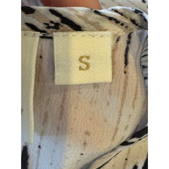 Cynthia Rowley Shirt Women Small Ivory Silk Short Sleeve Ikat Print Blouse - Picture 9 of 11